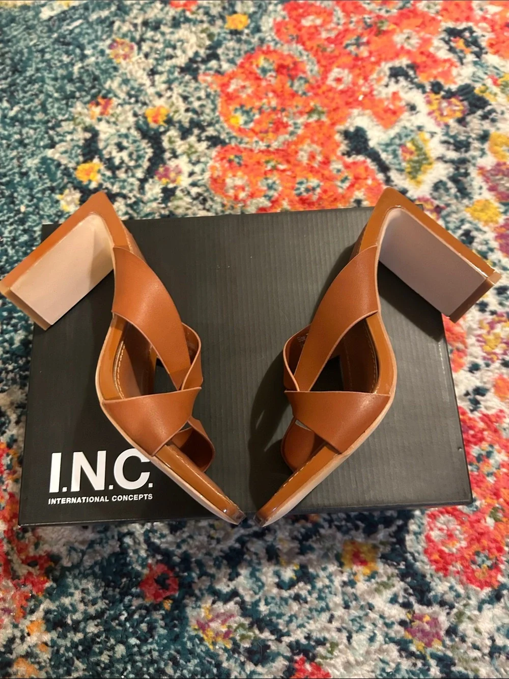 New York & Company Tan Crisscross Leather Square-Toe Mule Heels. NWOB - Picture 2 of 6